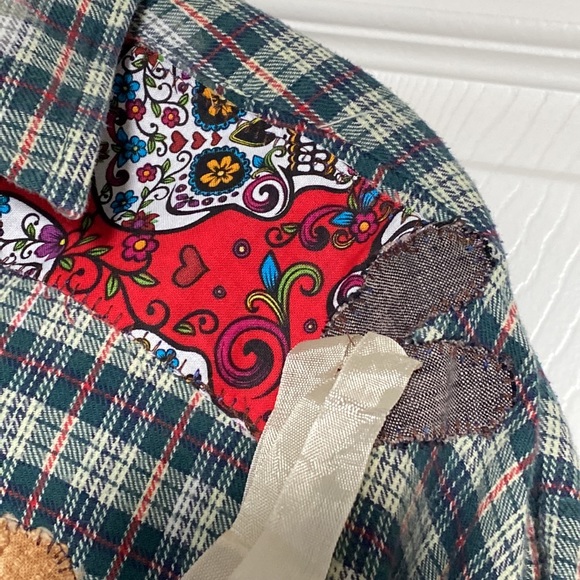 XL Flannel LOVE Hearts Repurposed Shirt Shacket Embroidered Top Bleached Vintage - Picture 11 of 13